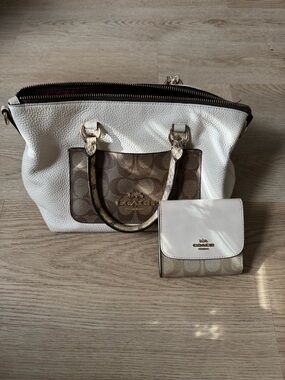Coach Emma Satchel White, Snakeskin, Brown Signature Satchel & Wallet